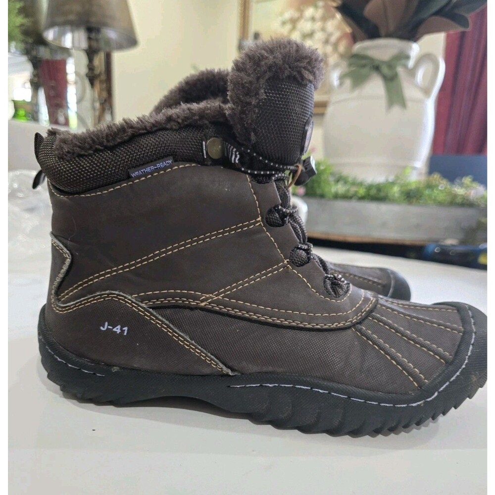 J-41 Women’s Sz US 7.5M Brown Vegan Faux Fur Lining Ankle Winter Boots Christine